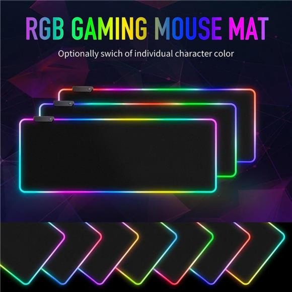 Large RGBGaming Mouse Pad-15 Light Modes TouchControl Extended Soft Keyboard Mat - Picture 2 of 7